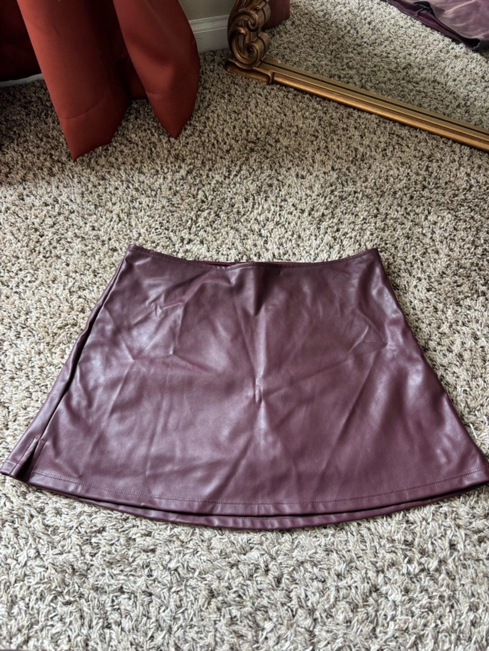 wild fable Burgundy Faux Leather A-Line Mini Skirt